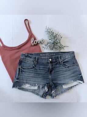 American Eagle Dark Wash Super Low Rise Perfect Shortie Denim Shorts